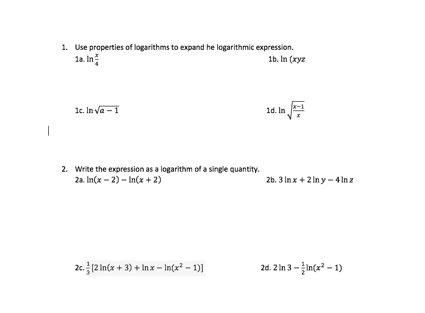 Solved 1 Use Properties Of Logarithms To Expand He Chegg Com