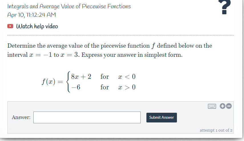 Solved Integrals And Average Value Of Piecewise Functions