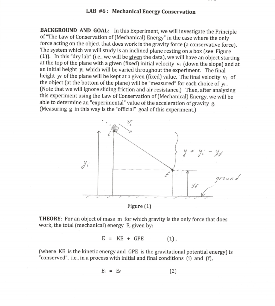 Solved LAB 6 Mechanical Energy Conservation BACKGROUND AND