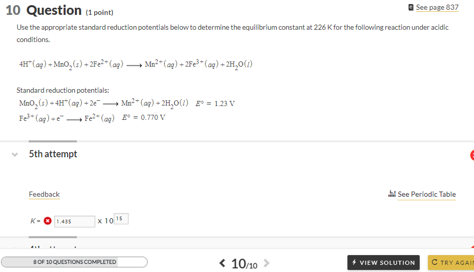 Solved See page 837 10 Question (1 point) Use the | Chegg.com