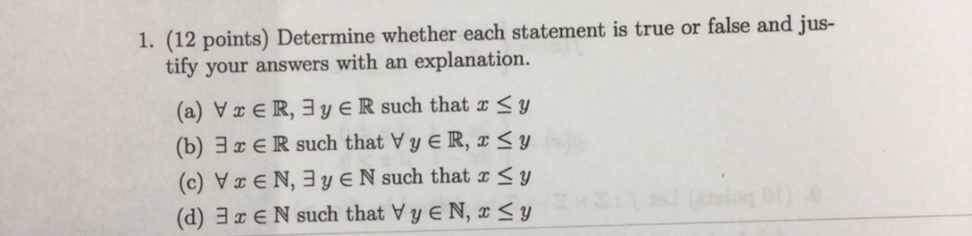 Solved 1. (12 points) Determine whether each statement is | Chegg.com