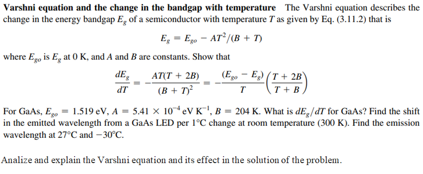 Solved Varshni equation and the change in the bandgap with | Chegg.com