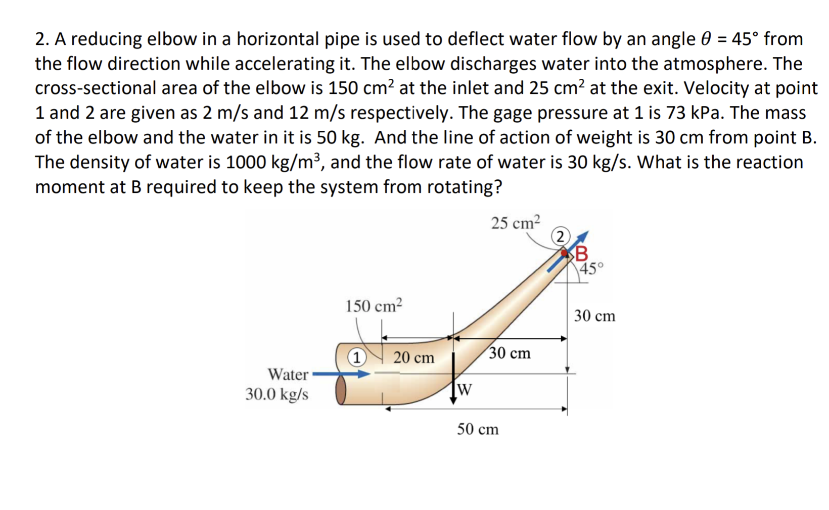 Solved 2. A reducing elbow in a horizontal pipe is used to