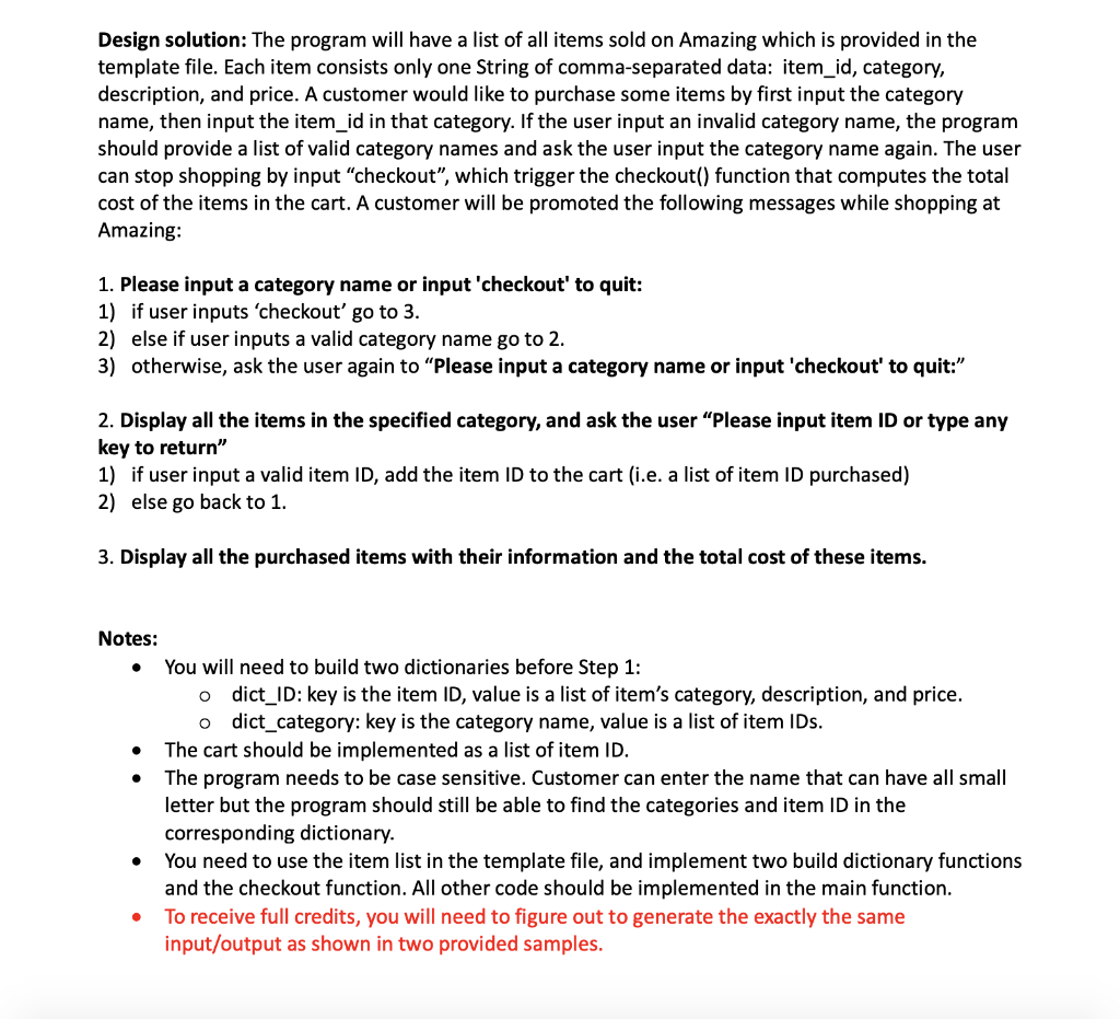 Solved Design solution: The program will have a list of all | Chegg.com