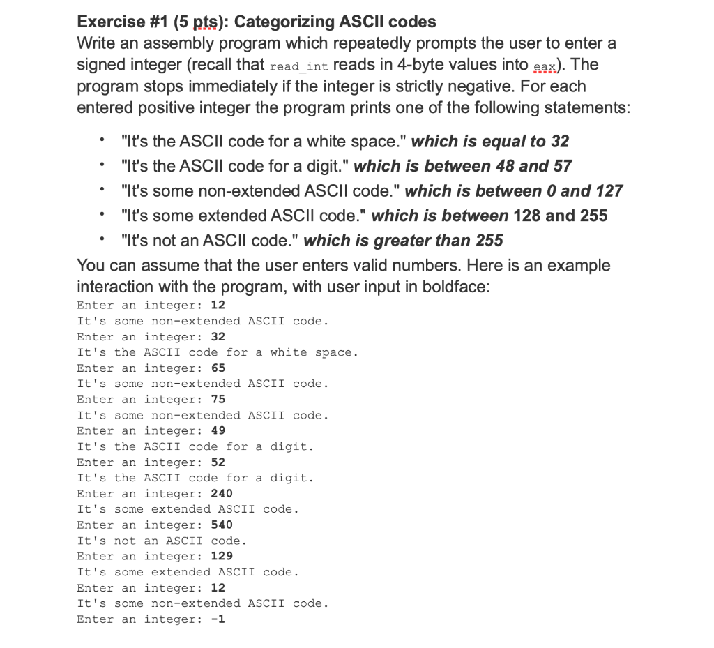 Exercise Pts Categorizing Ascii Codes Write Chegg Com