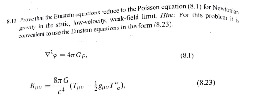 Solved 8.11 Prove that the Einstein equations reduce to the | Chegg.com