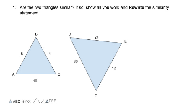 Solved 1. Are the two triangles similar? If so, show all you | Chegg.com