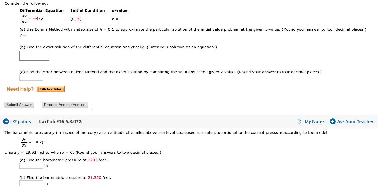 Solved Consider the following. Differential Equation dy = | Chegg.com