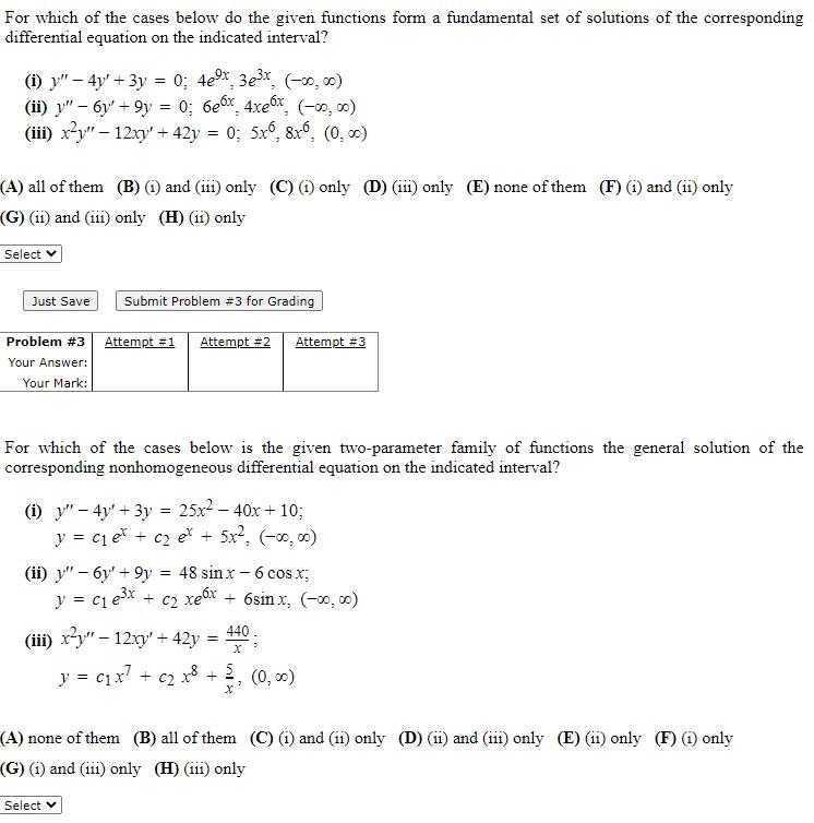 Solved For which of the cases below do the given functions | Chegg.com