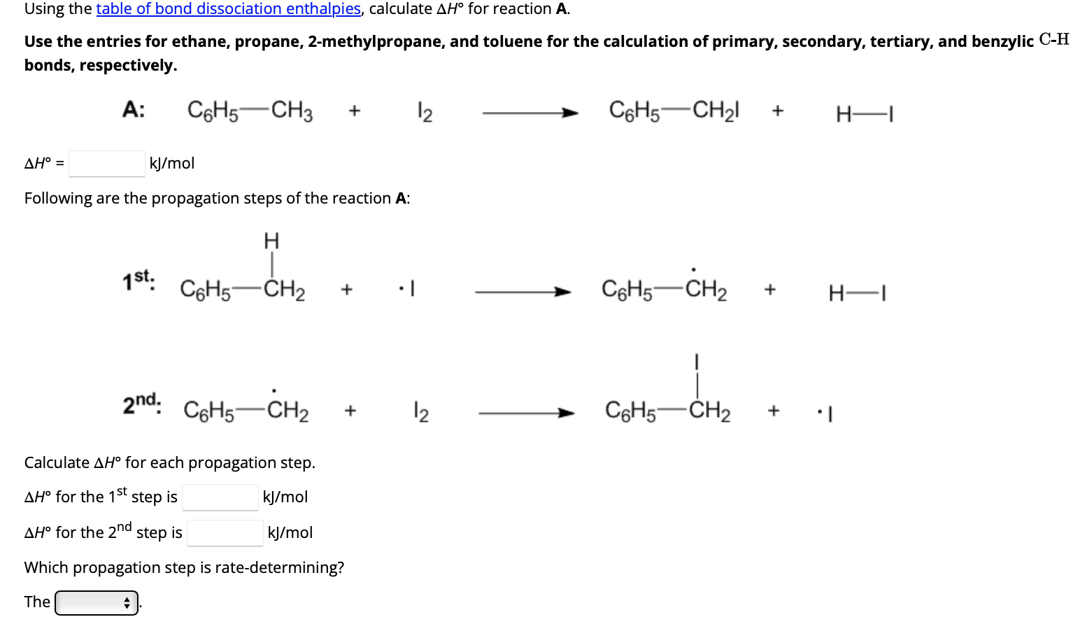 Using The Table Of Bond Dissociation Enthalpies, | Chegg.com