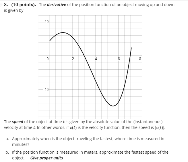 Solved 8. (10 points). The derivative of the position | Chegg.com