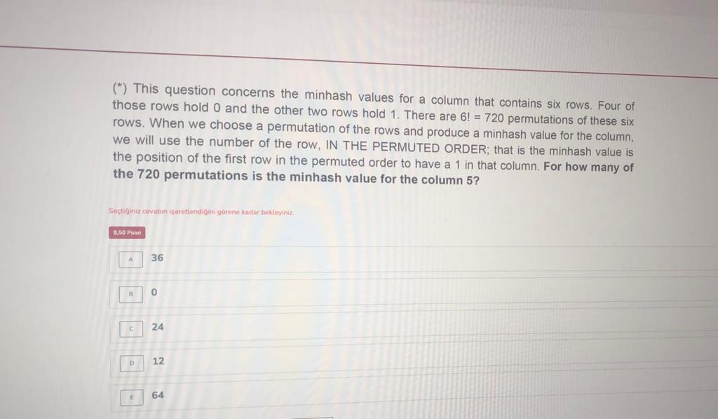 (∗) This question concerns the minhash values for a | Chegg.com