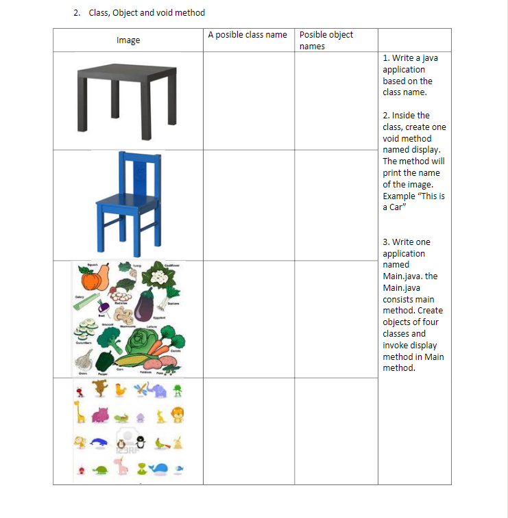 Solved 2 Class Object And Void Method A Posible Class Name Chegg Com