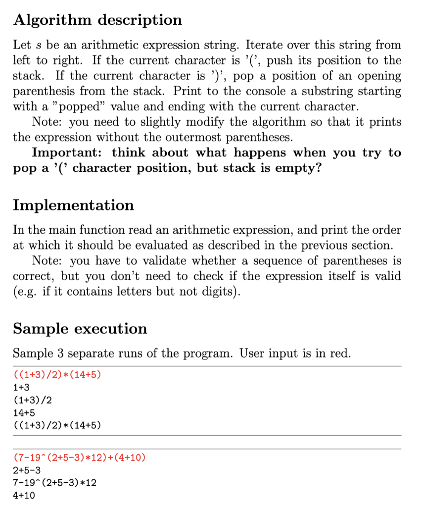 Part 1. Stack. Problem description Arithmetic | Chegg.com