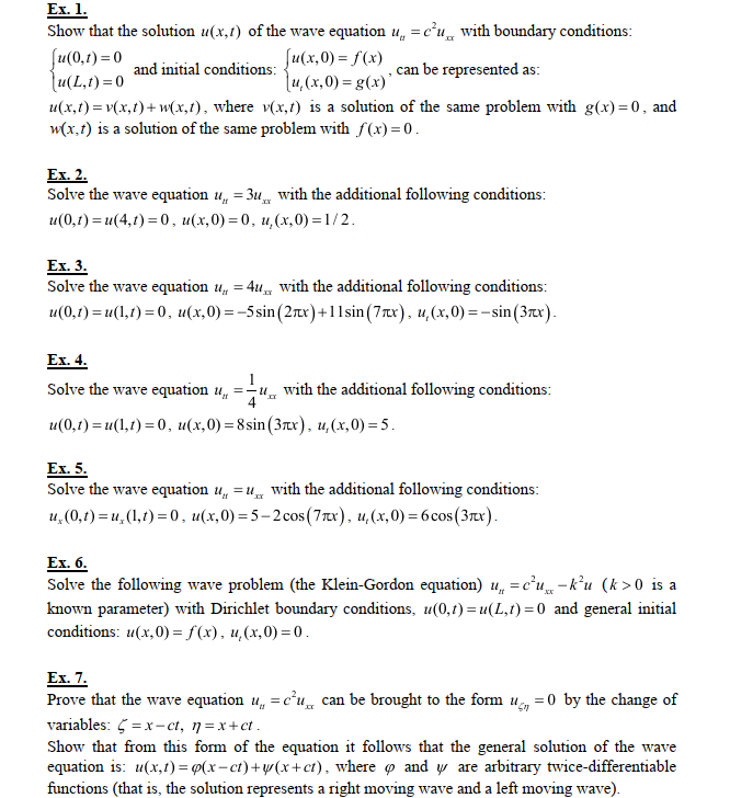 Solved Ex. l. Show that the solution u(x,1) of the wave | Chegg.com