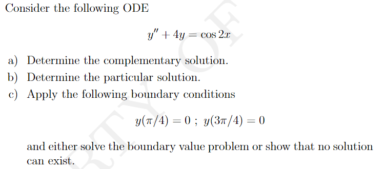 Solved Consider the following ODE y" + 4y cos 2.1 a) | Chegg.com
