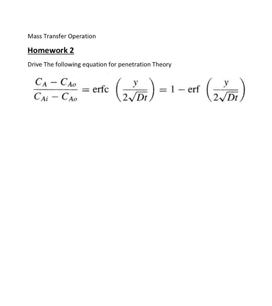 Solved Mass Transfer Operation Homework 2 Drive The | Chegg.com