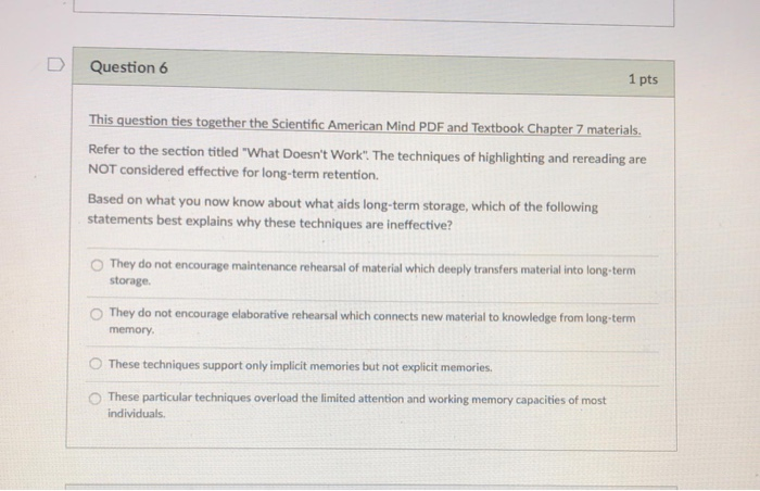 Solved D | Question 6 1 pts This question ties together the | Chegg.com