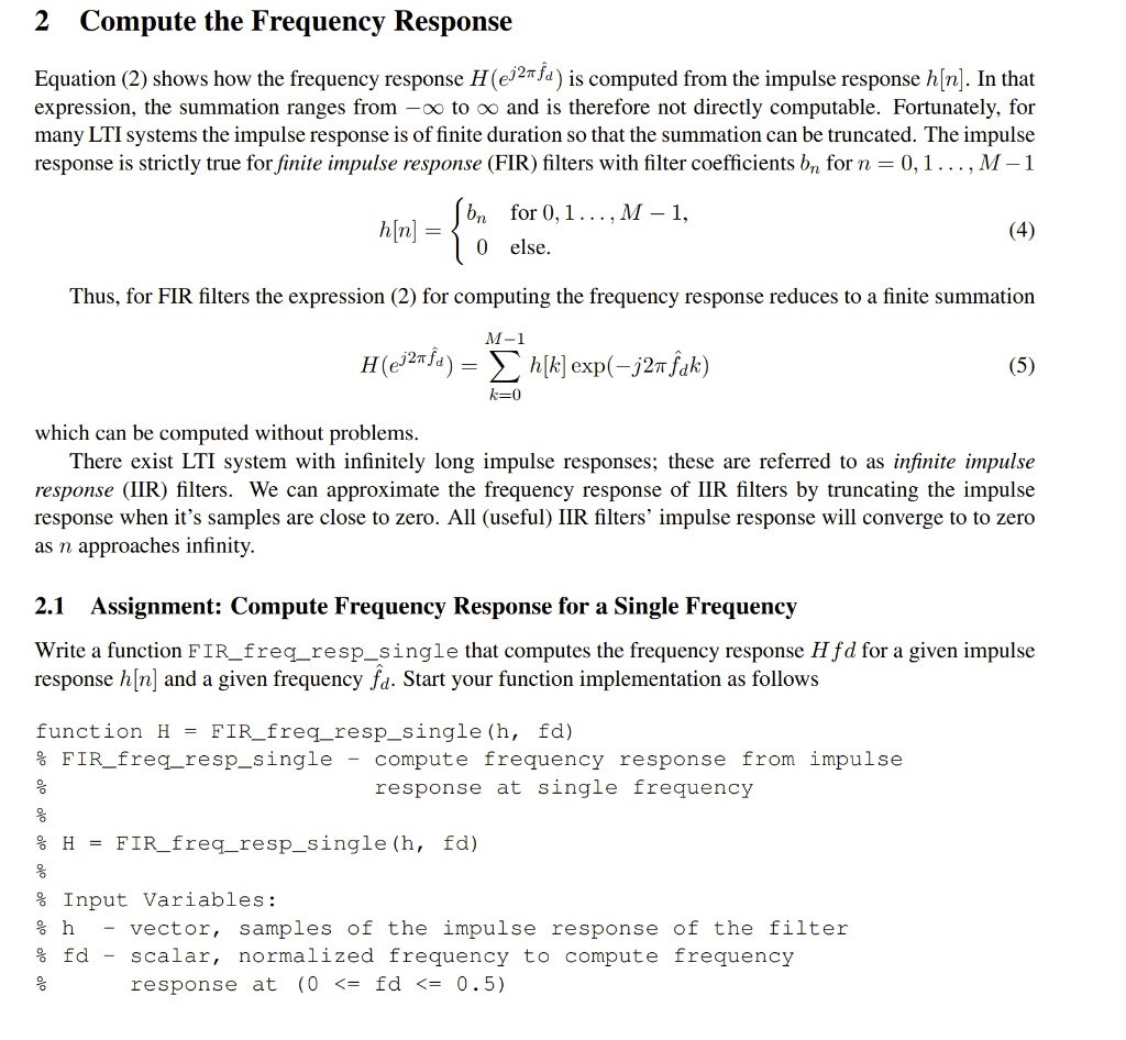 2 Compute the Frequency Response Equation (2) shows | Chegg.com