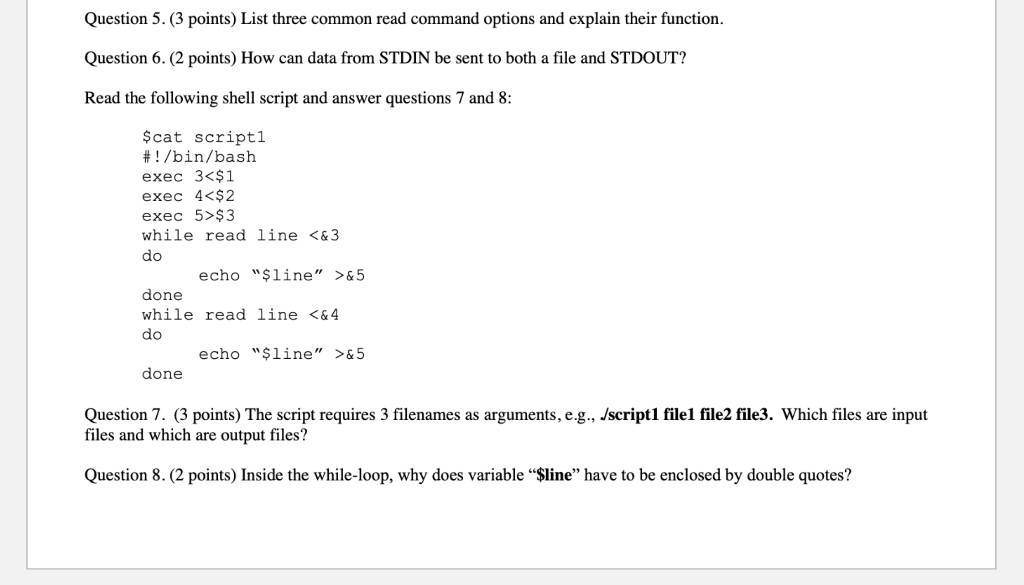 Solved Question 5 3 Points List Three Common Read Command Chegg Com