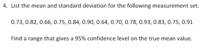 Solved 4. List the mean and standard deviation for the | Chegg.com