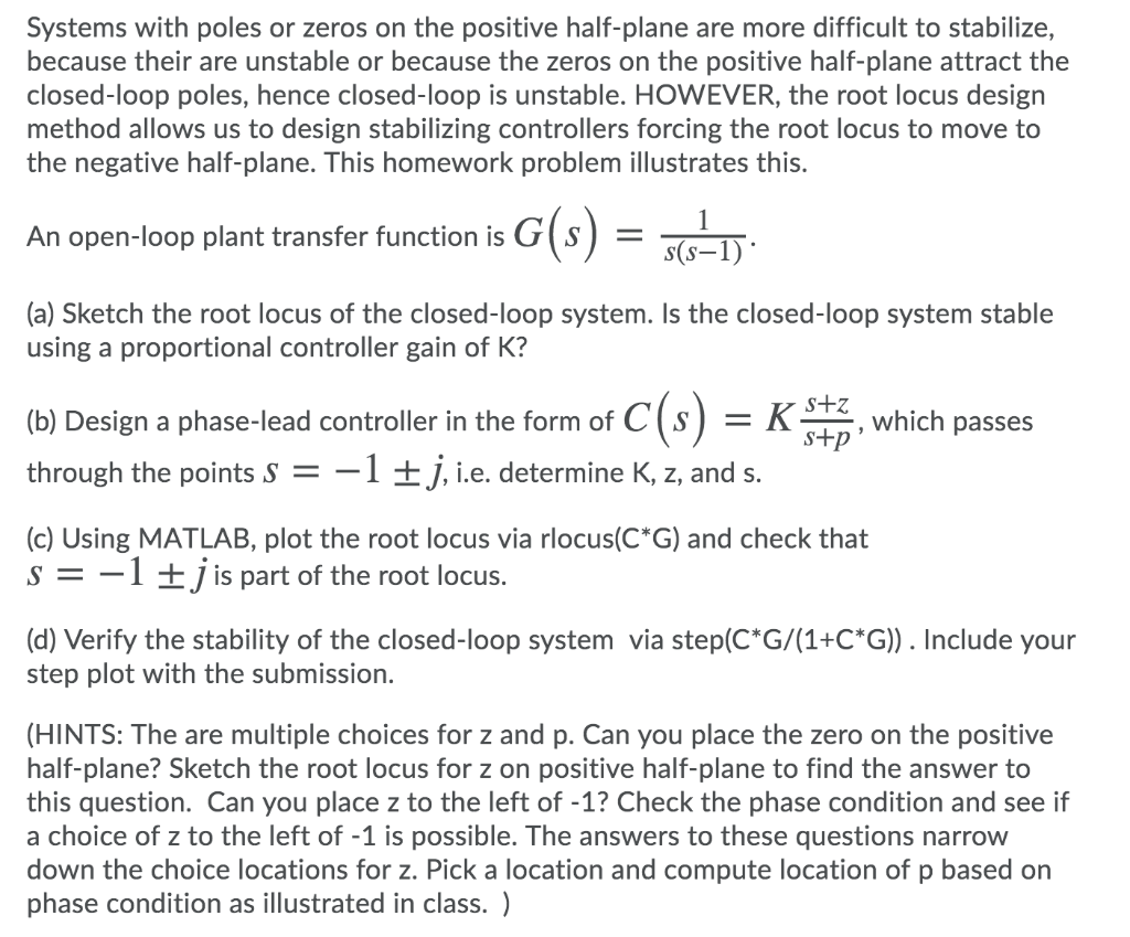 Systems With Poles Or Zeros On The Positive Half P Chegg Com