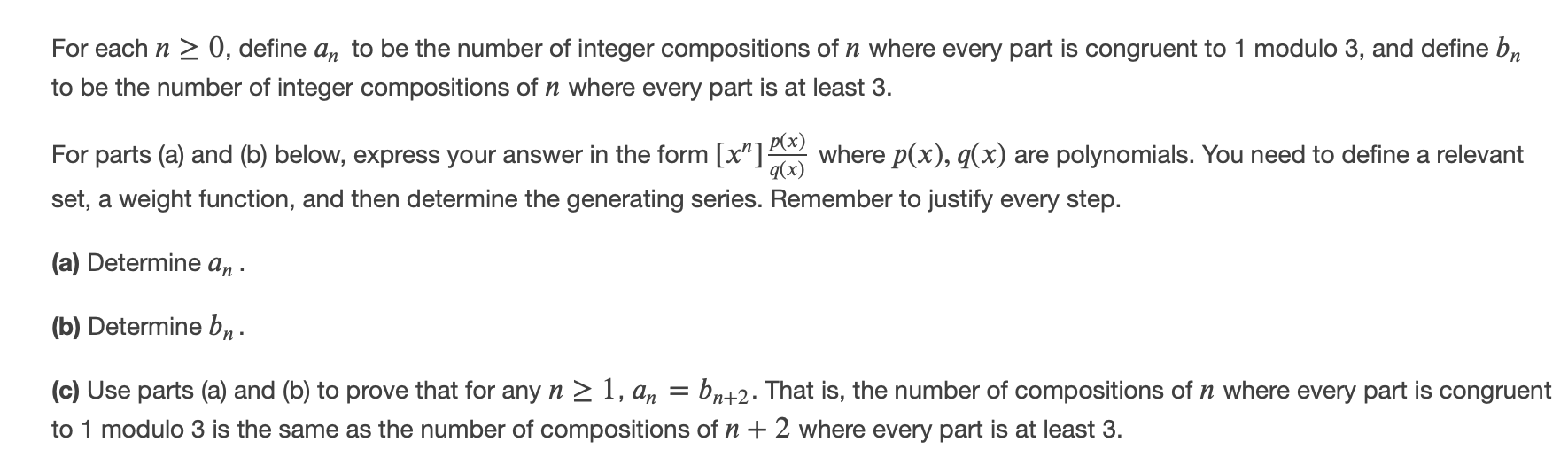 Solved For each n > 0, define an to be the number of integer | Chegg.com