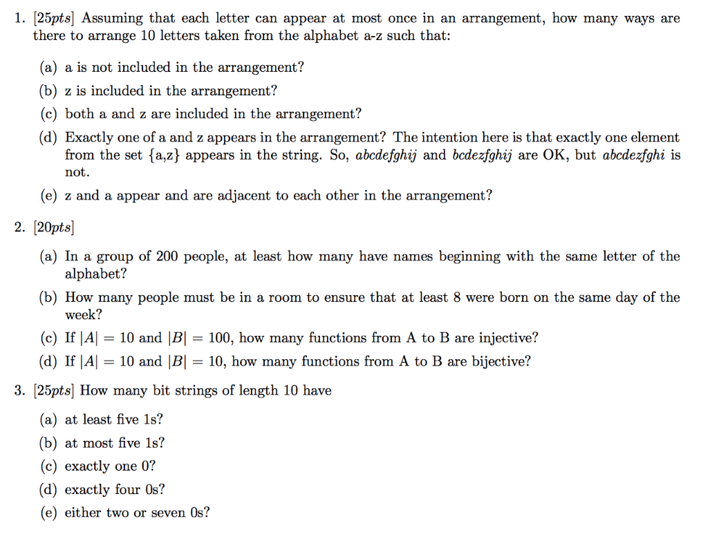 Solved 1. [25pts] Assuming that each letter can appear at  Chegg.com