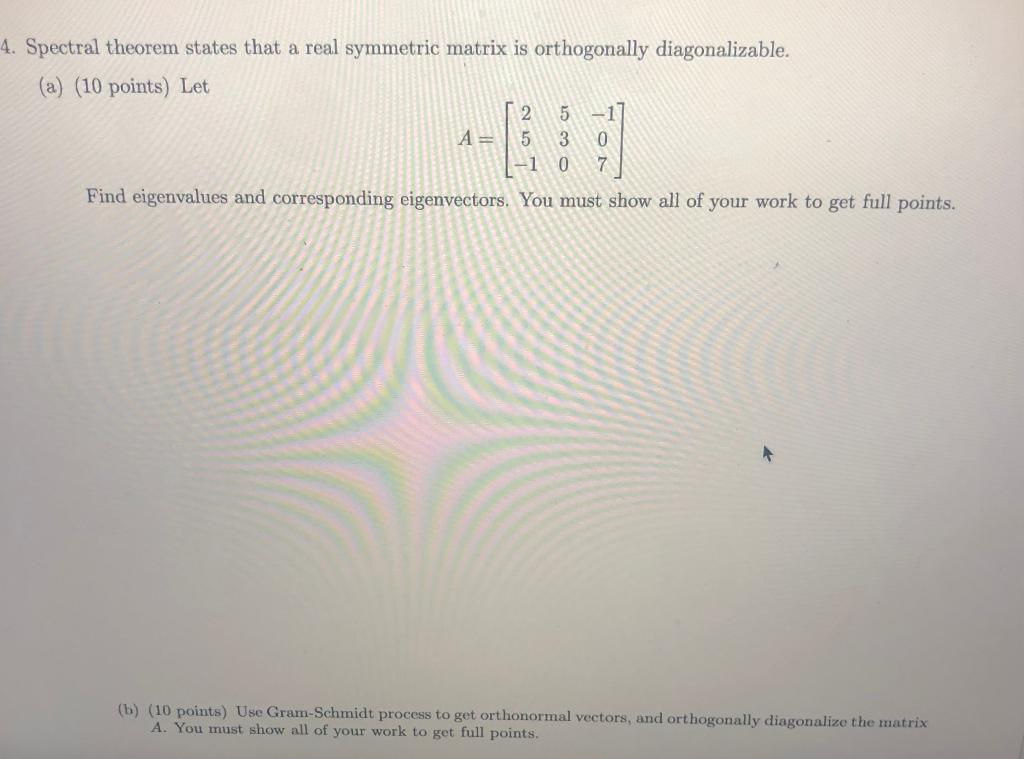 Solved Spectral Theorem States That A Real Symmetric Matrix