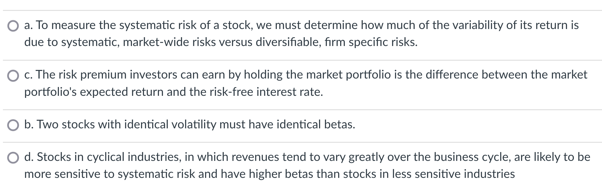 Solved a. To measure the systematic risk of a stock, we must | Chegg.com