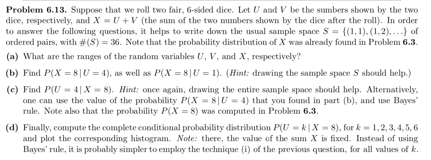 Solved Problem 6.13. Suppose that we roll two fair, 6sided