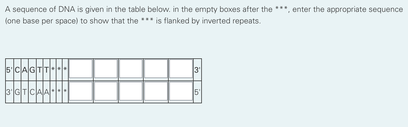 Solved A sequence of DNA is given in the table below. in the | Chegg.com
