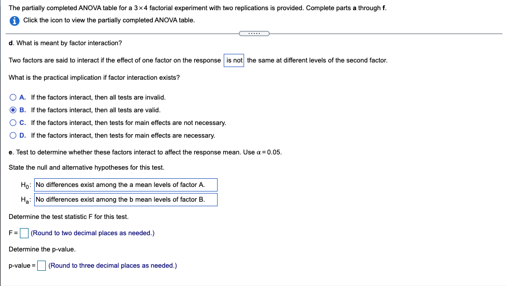 Solved The partially completed ANOVA table for a 3 x 4 | Chegg.com