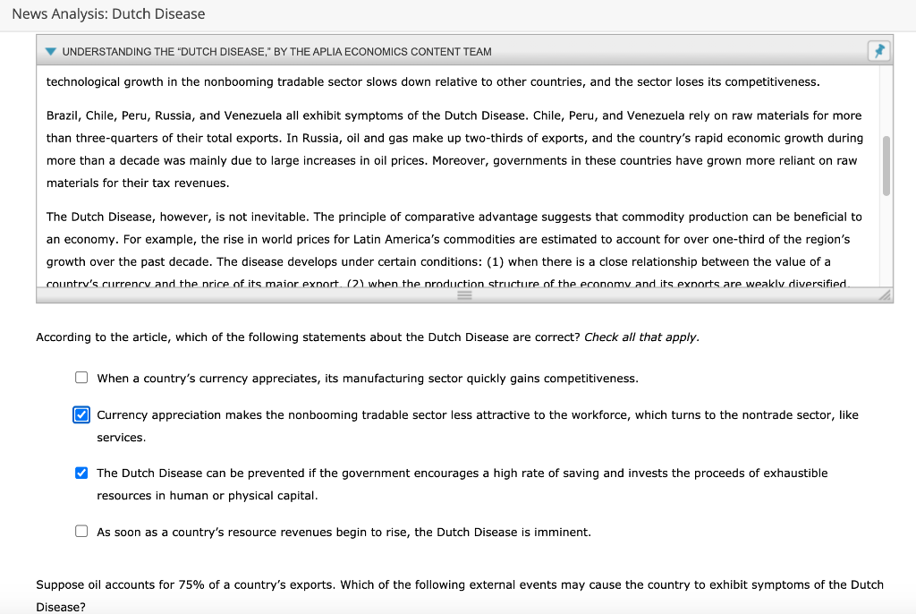 Solved News Analysis: Dutch Disease 1. Background | Chegg.com