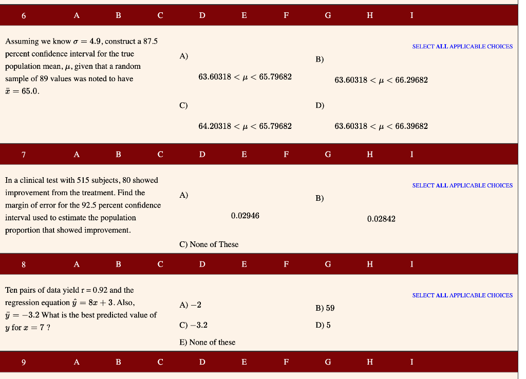 Solved 6 A B D E F G H I SELECT ALL APPLICABLE CHOICES A) B) | Chegg.com