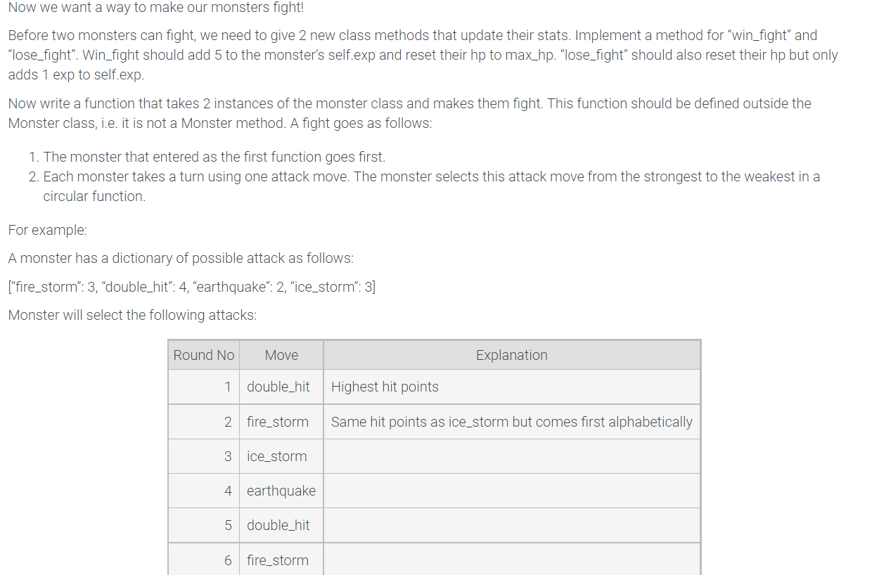 Solved Now we want a way to make our monsters fight! Before | Chegg.com