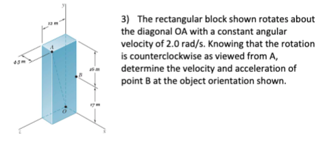 Solved 3) The rectangular block shown rotates about the | Chegg.com