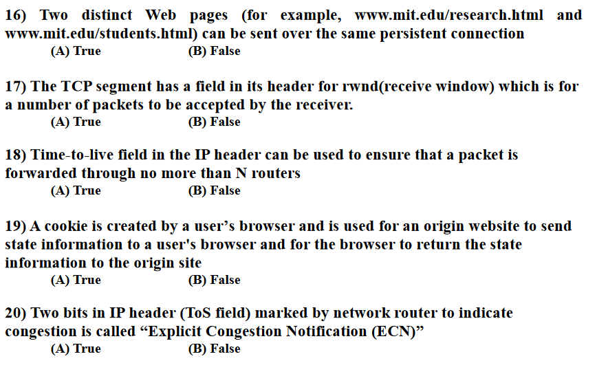 Solved 16) Two distinct Web pages (for example, | Chegg.com
