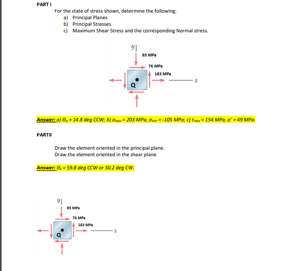 Solved For the state of stress shown, determine the | Chegg.com