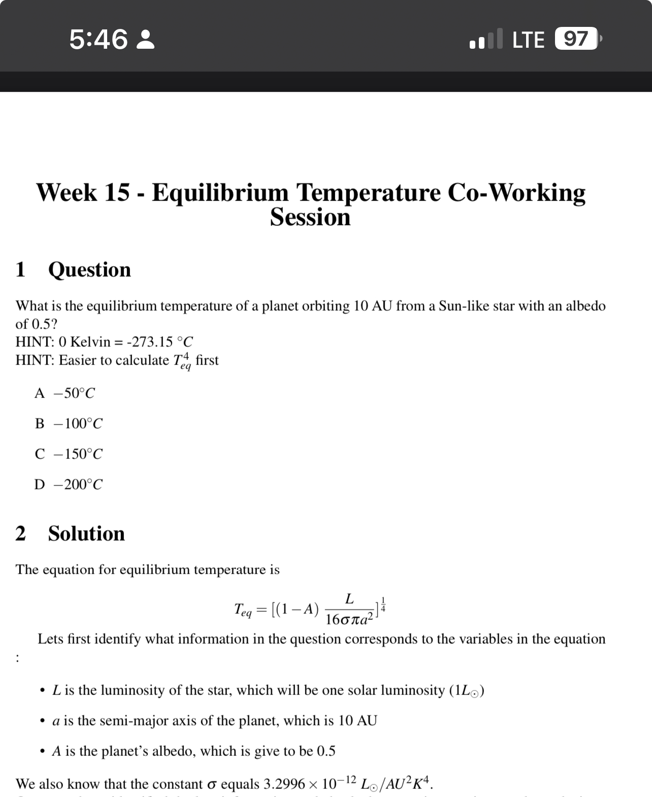 Solved 1 ﻿QuestionWhat is the equilibrium temperature of a | Chegg.com