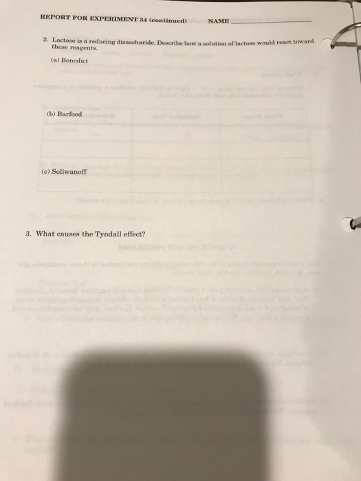 Solved NAME DATE REPORT FOR EXPERIMENT 34 INSTRUCTOR lapted | Chegg.com
