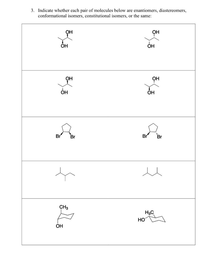 Solved 3. Indicate whether each pair of molecules below are | Chegg.com
