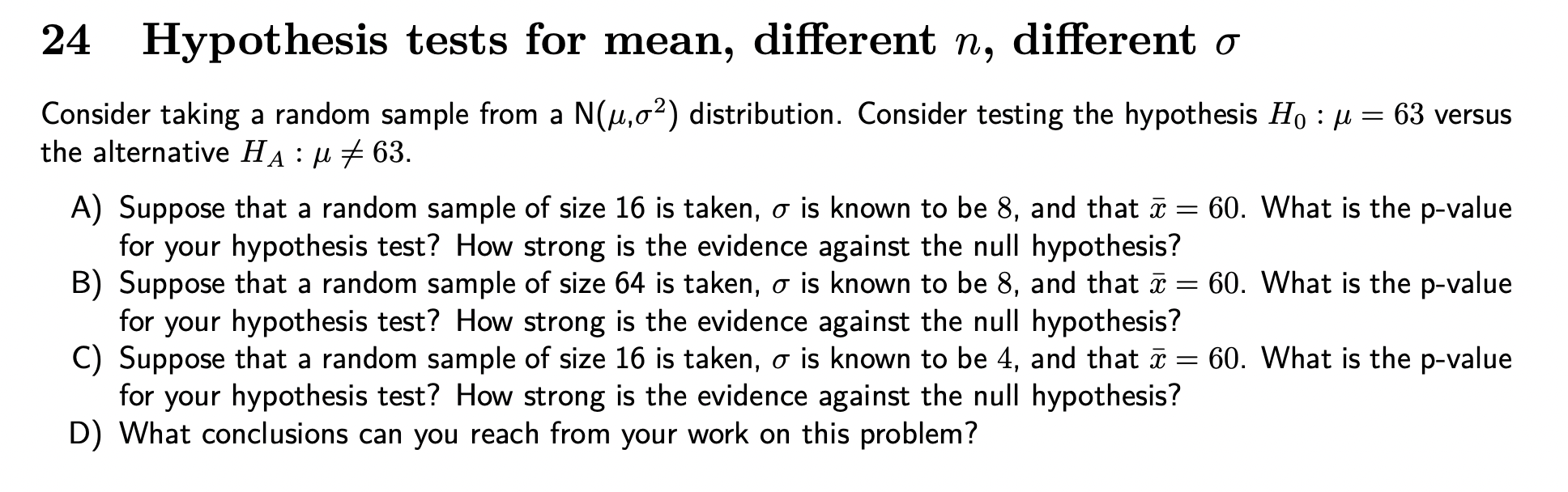 sample mean for hypothesis tests