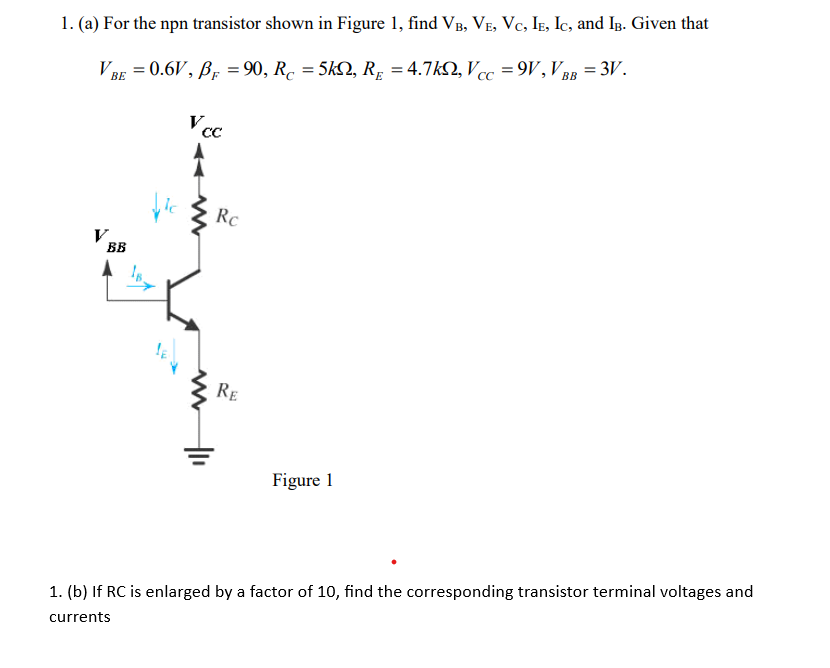 Solved 1. (a) For the npn transistor shown in Figure 1, find | Chegg.com