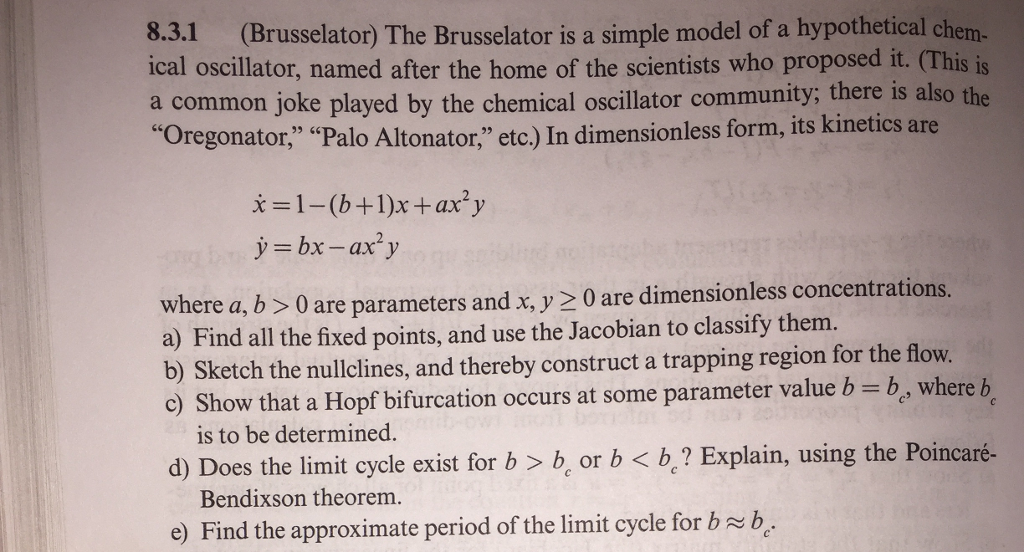 Solved 8.3.1 (Brusselator) The Brusselator is a simple model | Chegg.com