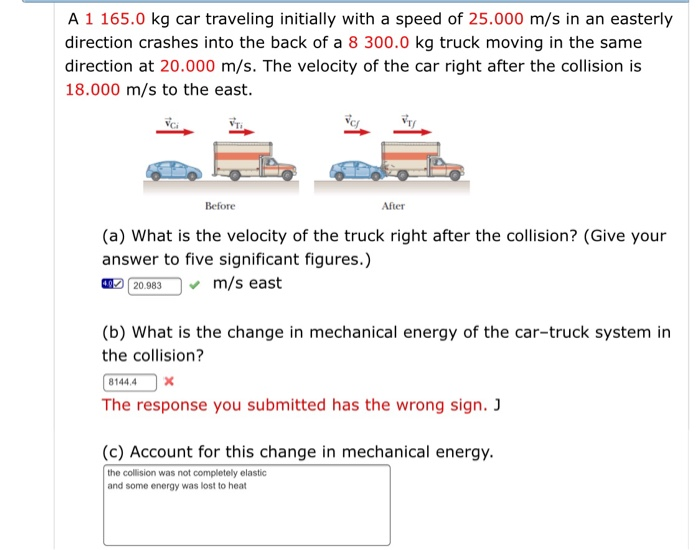 Solved A 1 165 0 Kg Car Traveling Initially With A Speed Of