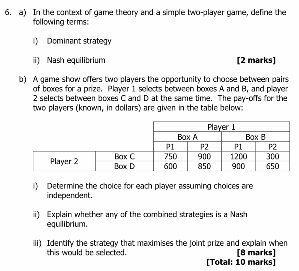 Solved 6. a) In the context of game theory and a simple | Chegg.com