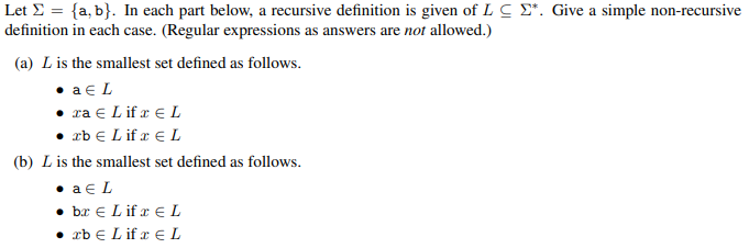 Solved Let Σ={a,b}. In Each Part Below, A Recursive | Chegg.com