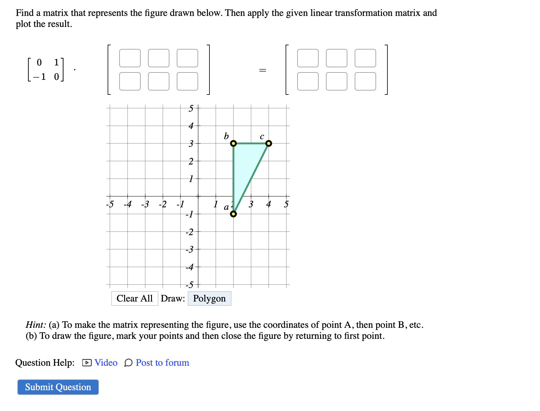 Solved Find a matrix that represents the figure drawn below. | Chegg.com