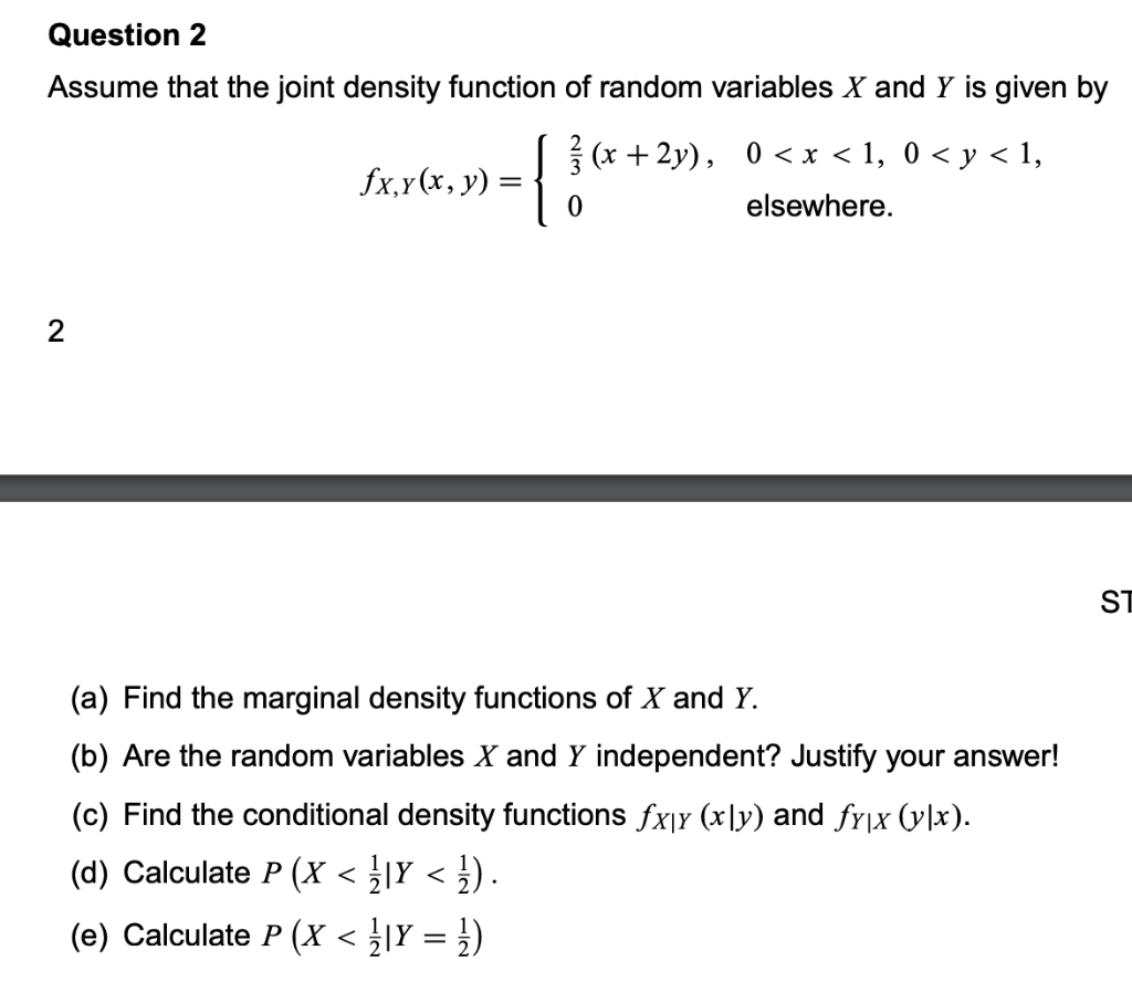 Solved Assume that the joint density function of random | Chegg.com